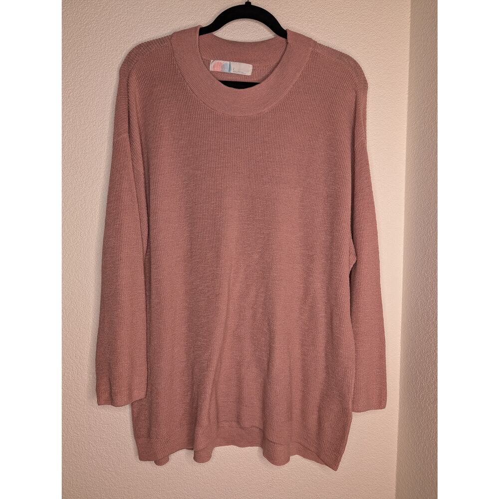 Free People Beach Pink Knit Crewneck Pullover Sweater L Boho Coverup Summer